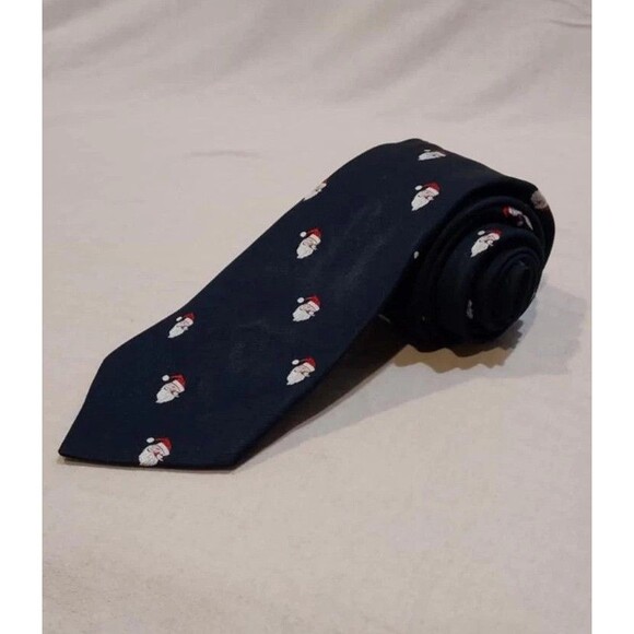 Johnny Applebee's Necktie Navy Blue Christmas Santa Clause Pattern 57" x 3.125" - Picture 1 of 4